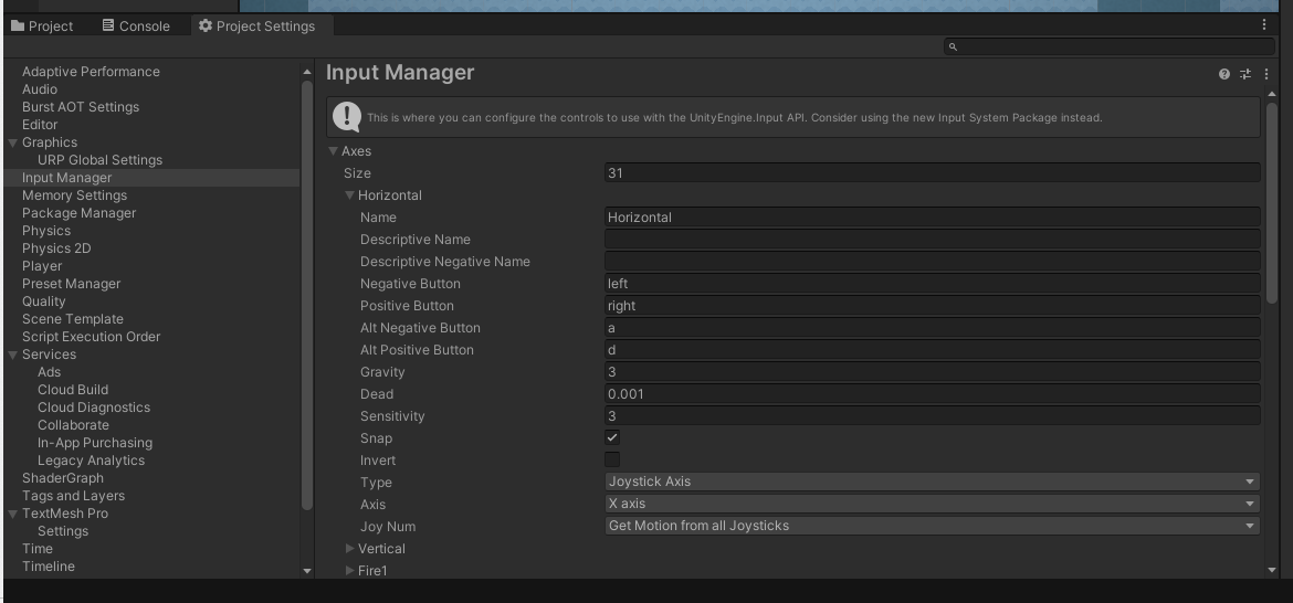 Unity editor horizontal axis