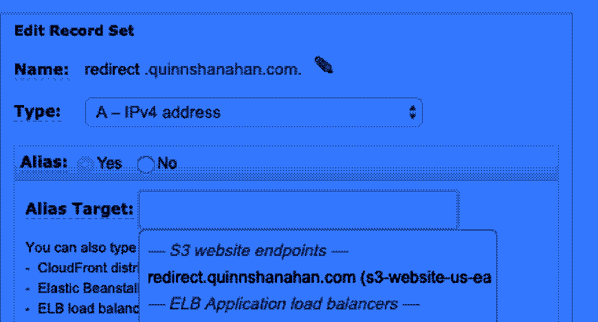 Route 53 config for redirect.quinnshanahan.com