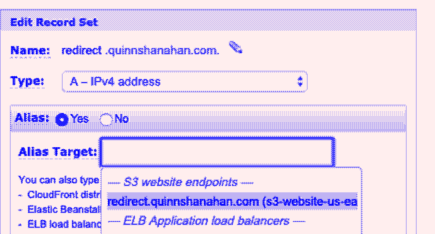 Route 53 config for redirect.quinnshanahan.com