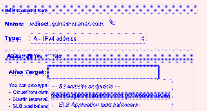 Route 53 config for redirect.quinnshanahan.com