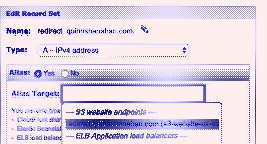 Route 53 config for redirect.quinnshanahan.com